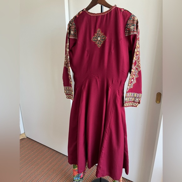 Ritu Kumar designer dress Chooridaar pant Anarkali  set burgundy M - Picture 5 of 9